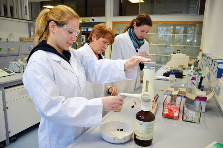 Bauingenieurstudentin Laura Pytel, Sabina Zoller und die wissenschaftliche Hilfskraft Carolin Westermann (von links) sind von den Arbeitsbedingungen im neuen Labor an der Jade Hochschule am Standort Oldenburg begeistert.