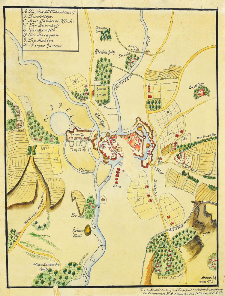 Plan der Stadt Oldenburg mit Umgegend (1702).