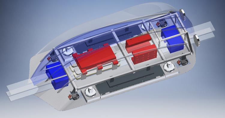Innenansicht des geplanten Pods. Grafik: Team des Studiengangs Engineering Physics Innenansicht des geplanten Hyperloop-Pods.