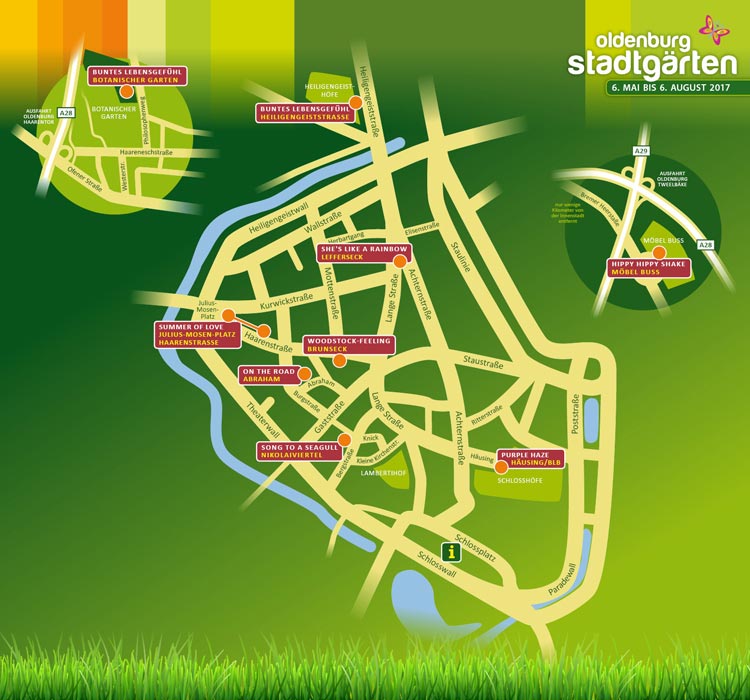 Plan der Oldenburger Stadtgärten in der Innenstadt.