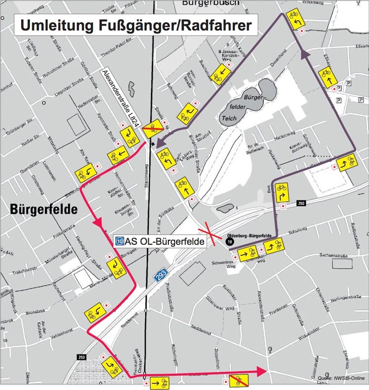 Während der Abrissarbeiten an der Alexanderstraße gibt es Umleitungen für Radfahrer und Fußgänger.