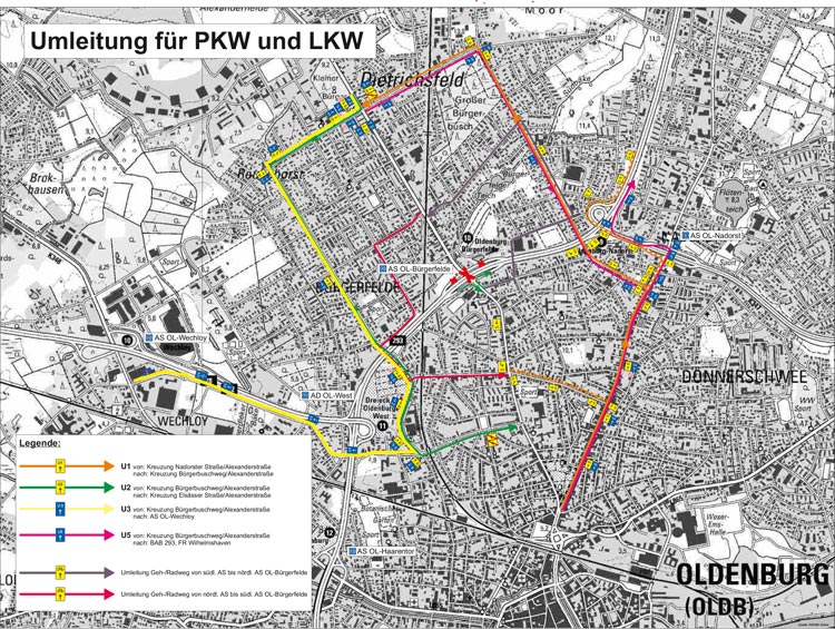 Die Verkehrsteilnehmer müssen noch einmal die Umleitungen in Kauf nehmen, wenn sie vom 7. bis zum 10. September über die Alexanderstraße fahren möchten.