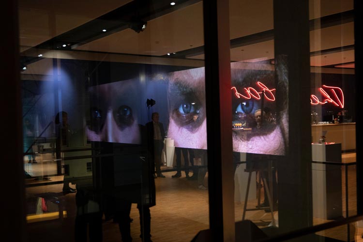 Die Videoinstallation von Christoph Girardet zieht die Blicke im Treppenhaus des Oldenburgischen Staatstheaters auf sich.