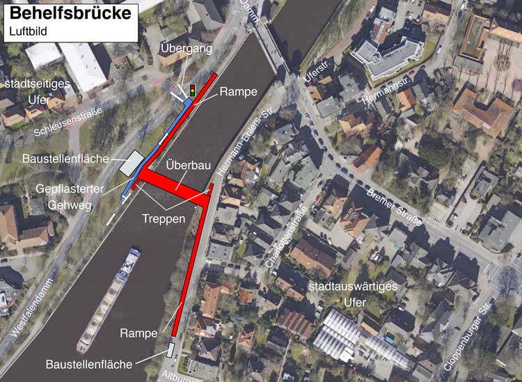 Das Wasserstraßen- und Schifffahrtsamt (WSA) Bremen informiert heute über den vorgezogenen Bau einer Behelfsbrücke über den Küstenkanal.