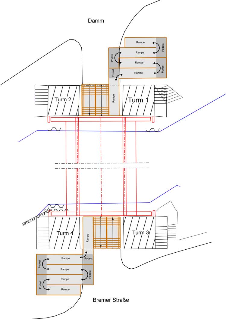 Skizze zu den Treppen und Rampenanlagen.