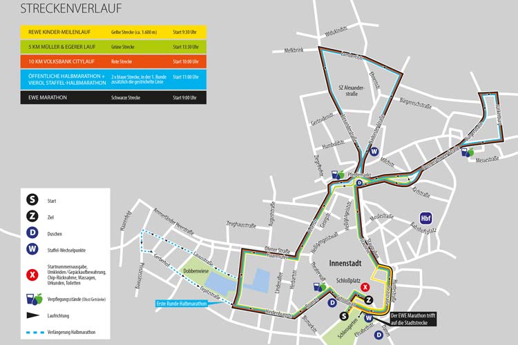 Über diese Straßen führt der Verlauf der fünf Strecken des Oldenburg Marathons.