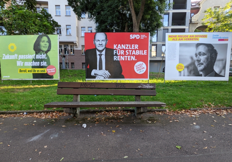 Wahlplakate von Grünen, SPD und FDP zur Bundestagswahl 2021, über dts Nachrichtenagentur