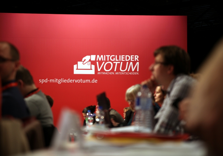 Werbung für SPD-Mitgliederentscheid auf SPD-Parteitag, über dts Nachrichtenagentur