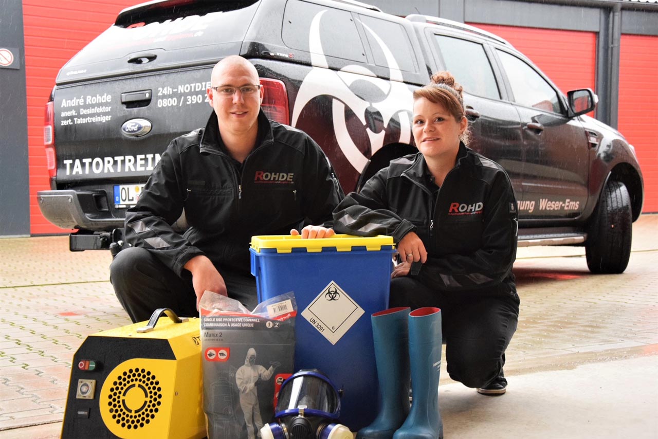 Die Tatortreiniger Kathrin und André Rohde sind bei ihren Einsätzen immer als Team unterwegs.