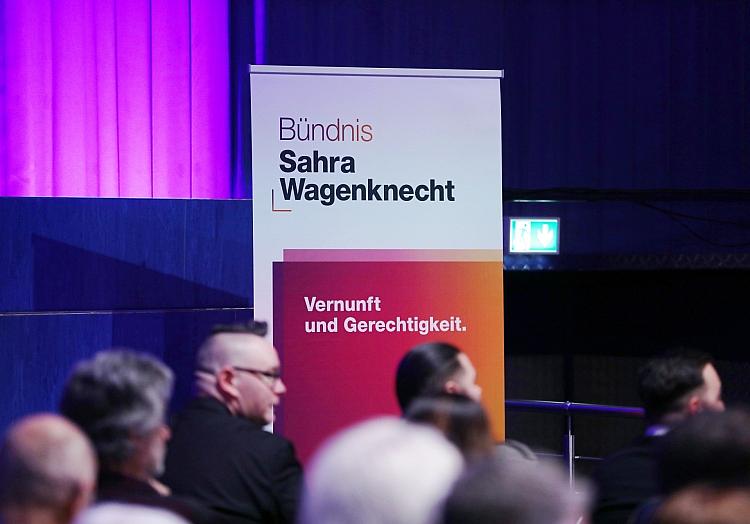 Logo auf BSW-Gründungsparteitag (Archiv), via dts Nachrichtenagentur