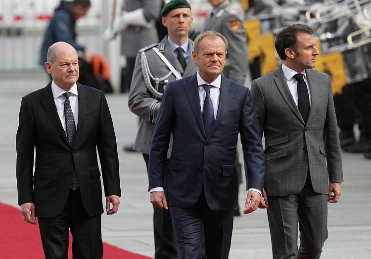 Olaf Scholz, Donald Tusk, Emmanuel Macron (Archiv), via dts Nachrichtenagentur