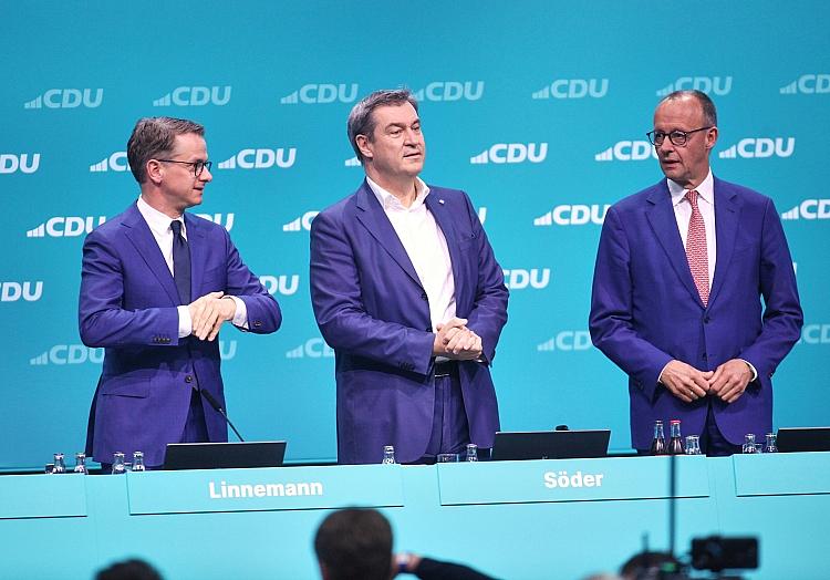 Carsten Linnemann, Markus Söder, Friedrich Merz am 07.05.2024, via dts Nachrichtenagentur