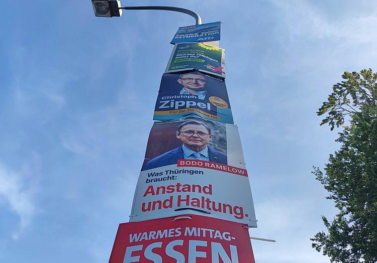 Wahlplakate von SPD, Linken, CDU, Grünen und AfD zur Landtagswahl in Thüringen am 06.08.2024, via dts Nachrichtenagentur