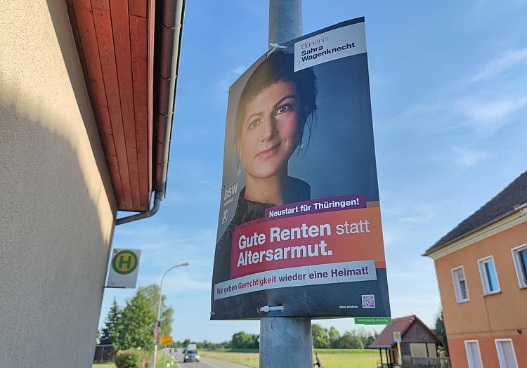 BSW-Wahlplakat zur Landtagswahl in Thüringen 2024, via dts Nachrichtenagentur