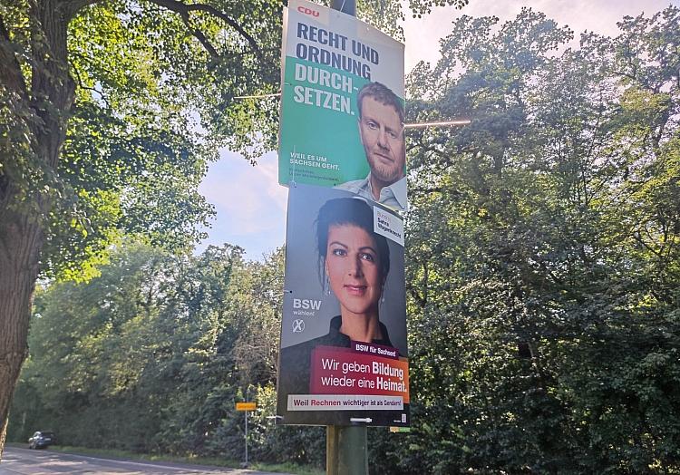 Wahlplakate von CDU und BSW zur Landtagswahl in Sachsen am 06.08.2024, via dts Nachrichtenagentur