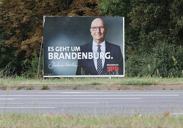 SPD-Wahlplakat mit Dietmar Woidke zur Landtagswahl in Brandenburg am 18.08.2024, via dts Nachrichtenagentur