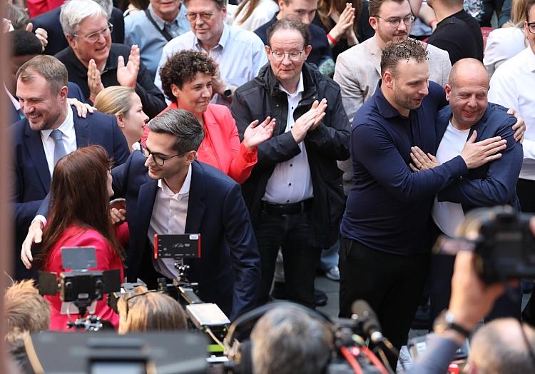 Reaktion auf 18-Uhr-Prognose bei SPD-Wahlparty in Brandenburg am 22.09.2024, via dts Nachrichtenagentur