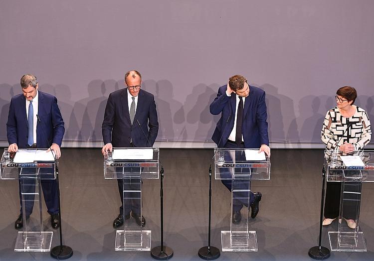 Söder, Merz, Klingbeil, Esken am 09.04.2025, via dts Nachrichtenagentur