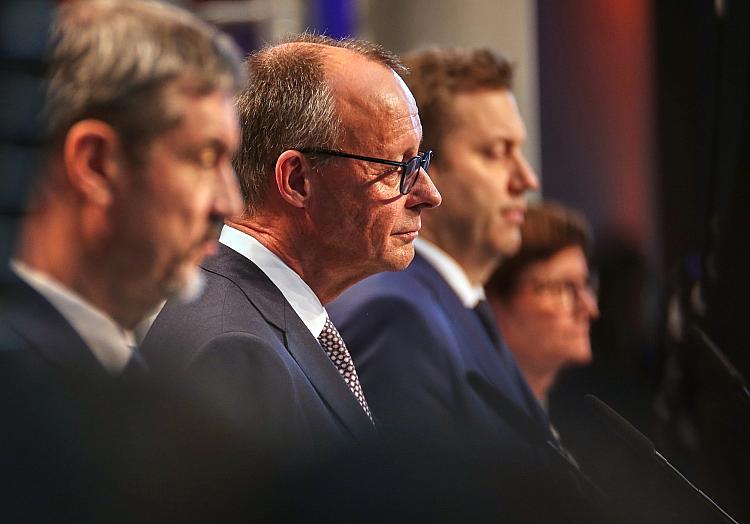 Söder, Merz, Klingbeil, Esken am 09.04.2025, via dts Nachrichtenagentur