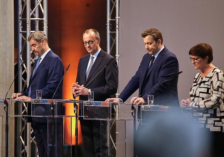 Söder, Merz, Klingbeil, Esken am 09.04.2025, via dts Nachrichtenagentur