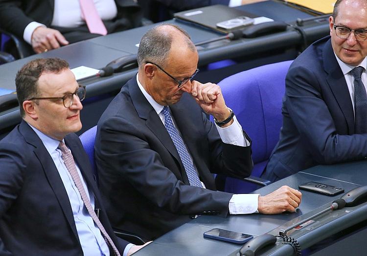 Jens Spahn, Friedrich Merz, Alexander Dobrindt am 06.05.2025, via dts Nachrichtenagentur