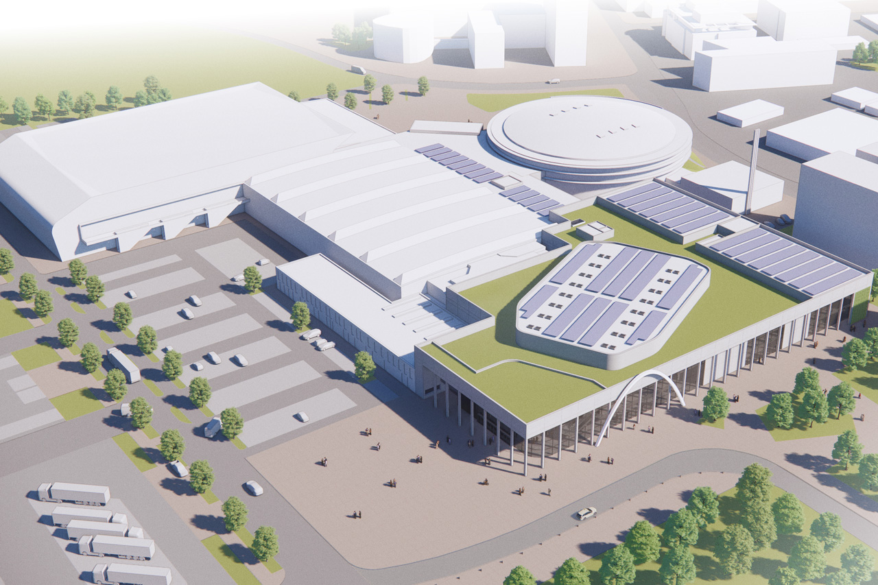 So fügen sich die Neubauten der Kongresshalle und der Festsäle in das Gesamtbild der Weser-Ems-Hallen ein.