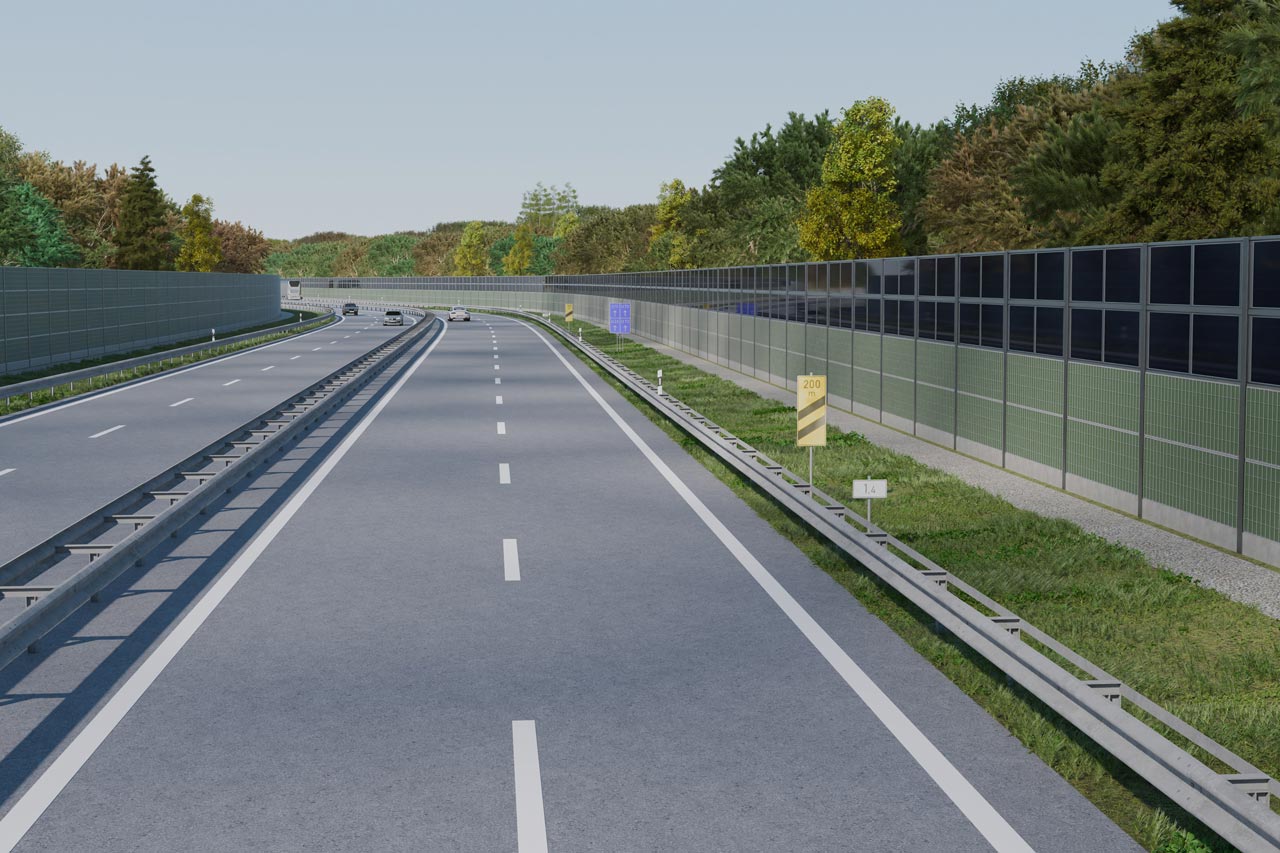So könnten die mit Photovoltaik-Modulen ausgestatteten Lärmschutzwände entlang der Nordtangente in Oldenburg aussehen.
