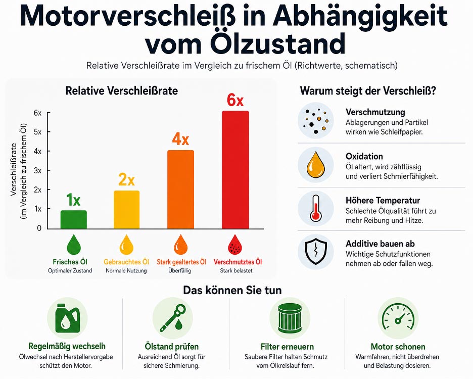 Motorverschleiß in Abhängigkeit vom Ölzustand.