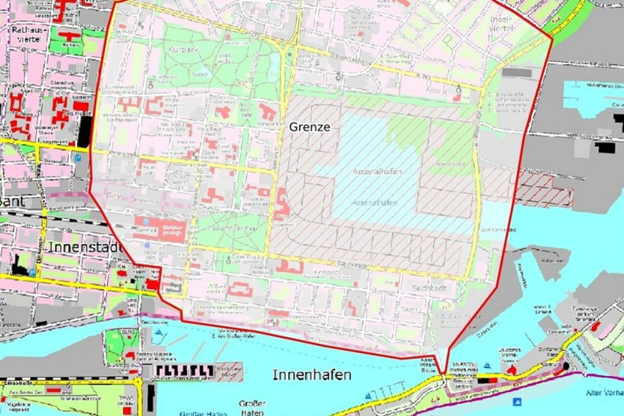 Karte des Evakuierungsgebietes nach Bombenfund in Wilhelmshaven.