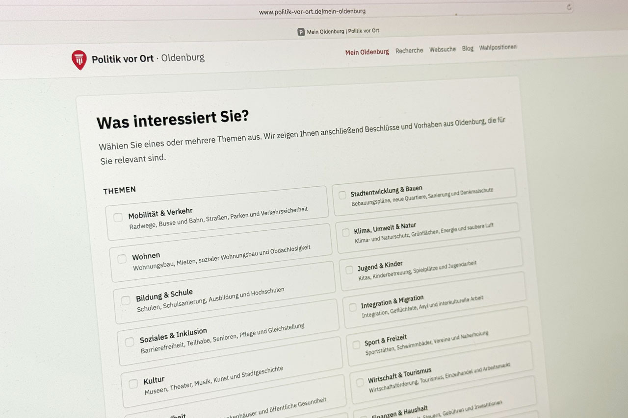Ein Online-Angebot vergleicht eigene Antworten mit dokumentierten Positionen der neun Oberbürgermeisterkandidat/innen in Oldenburg.